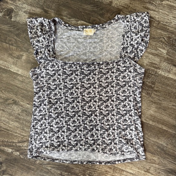 Nation LTD Eve Ruffle Tee Floral Square‎ Neck Flutter Sleeve Pima Cotton Size M - Picture 11 of 11